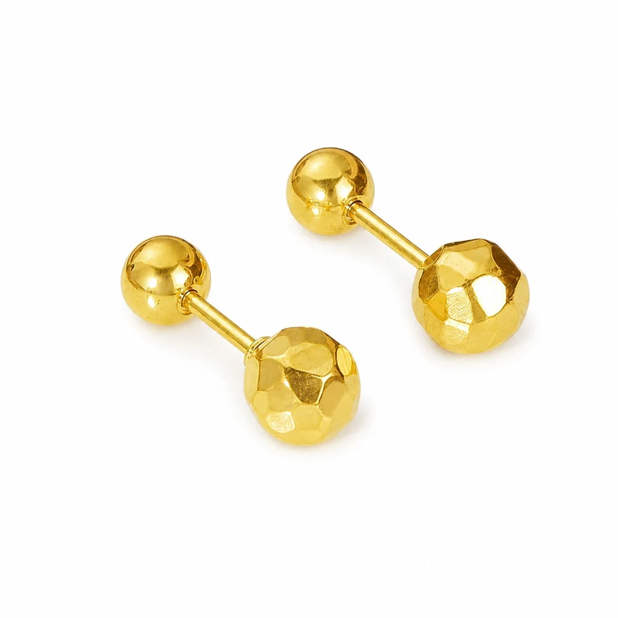 Gold-Plated Stainless Steel Heart Clover Ball Stud Earrings - Gold Ripple Stud