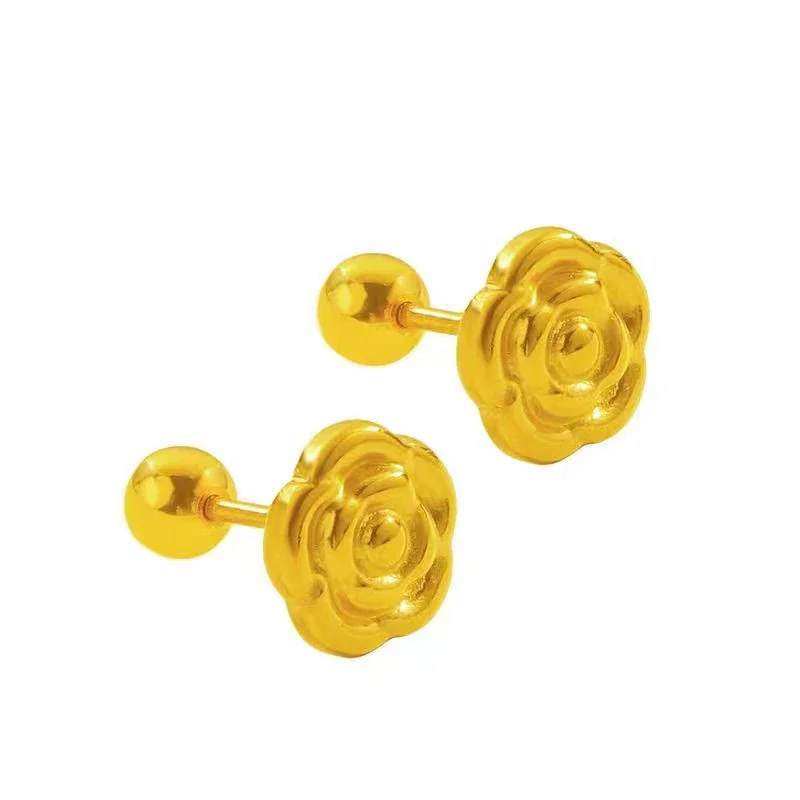Gold-Plated Stainless Steel Heart Clover Ball Stud Earrings - Gold Rose Stud