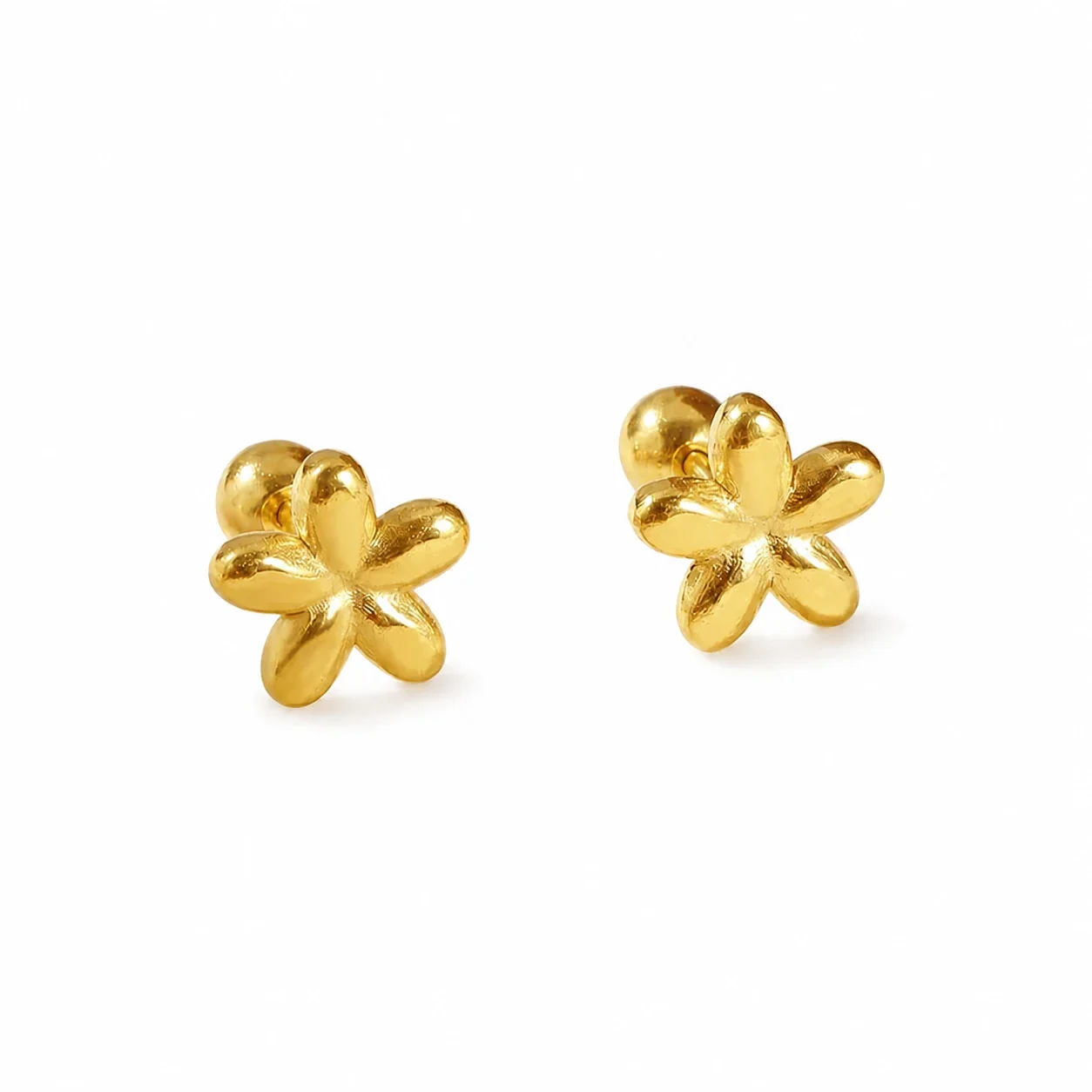 Gold-Plated Stainless Steel Heart Clover Ball Stud Earrings - Gold Tiny Flower Stud