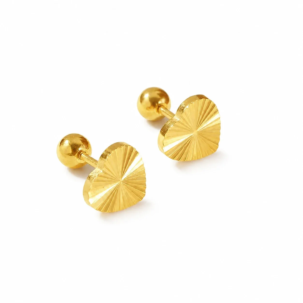 Gold-Plated Stainless Steel Heart Clover Ball Stud Earrings - Gold Engraved Heart Stud