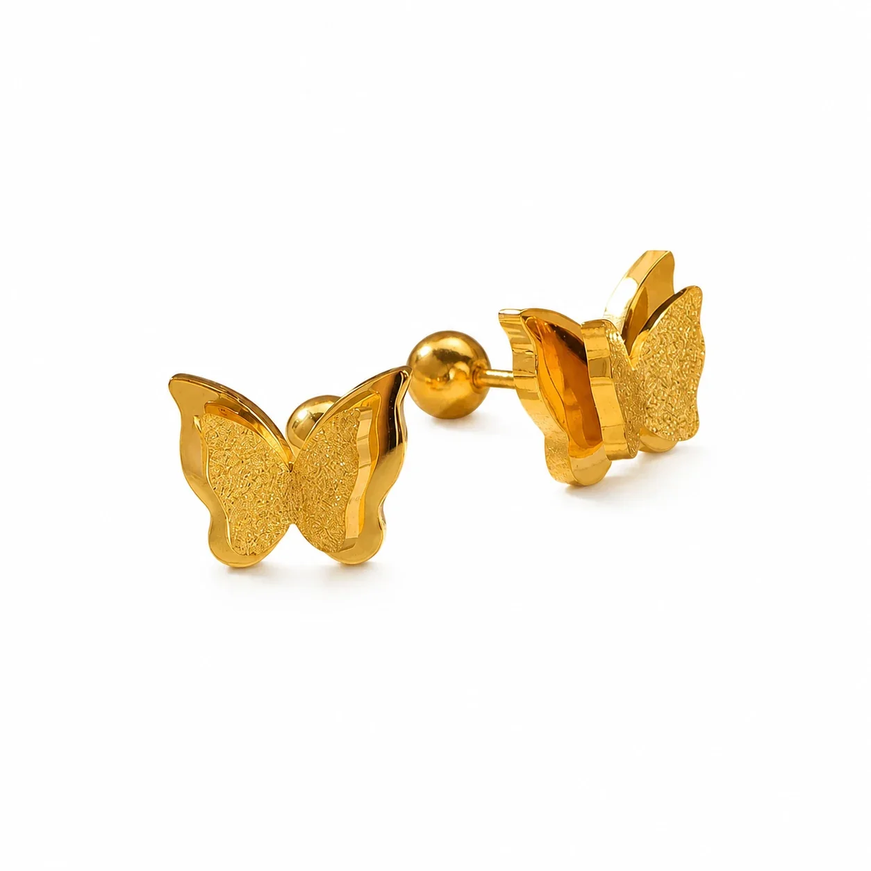 Gold-Plated Stainless Steel Heart Clover Ball Stud Earrings - Gold Butterfly Safety Stud