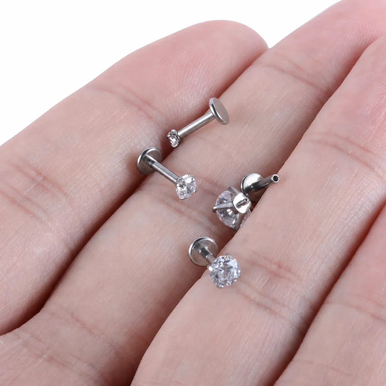 Polished 316 Stainless Steel CZ Flat Back Stud Earrings