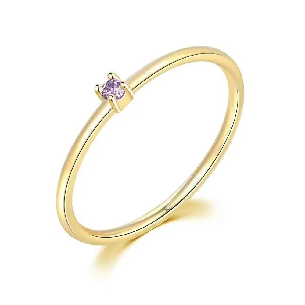 Delicate Gold-Plated Round Crystal Slim Adjustable Ring