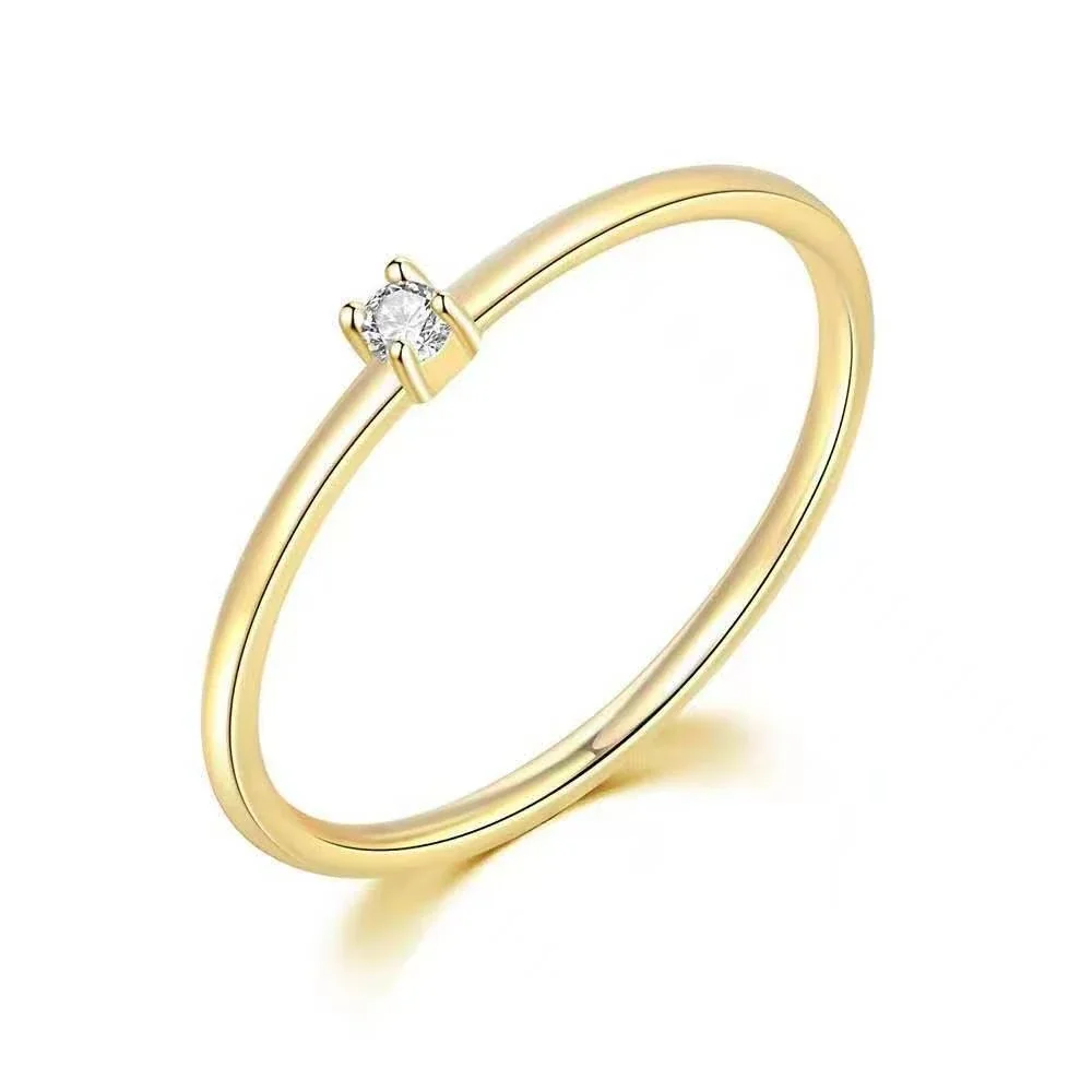 Delicate Gold-Plated Round Crystal Slim Adjustable Ring - Clear Crystal