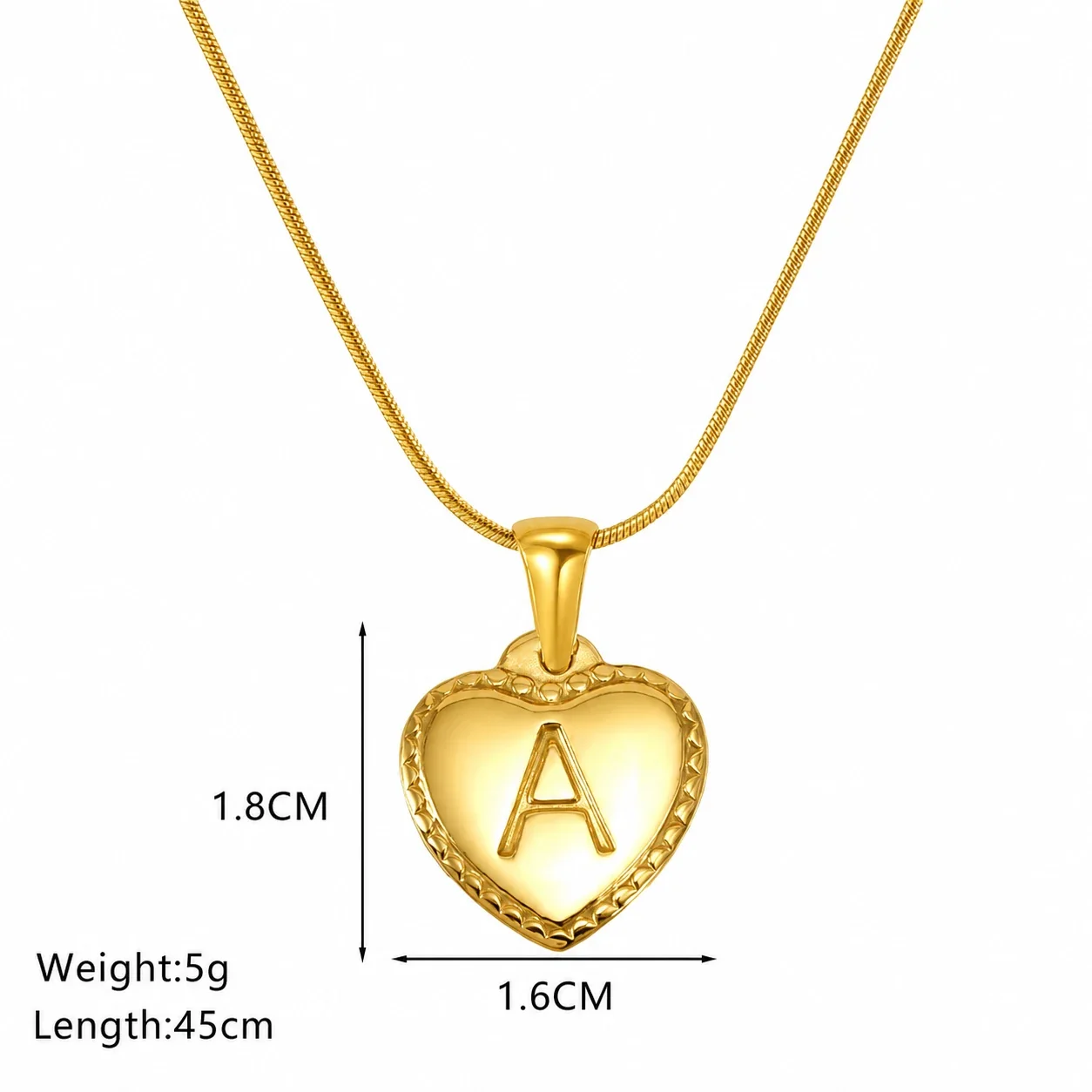 18K Gold-Plated Stainless Steel Heart Initial Necklace