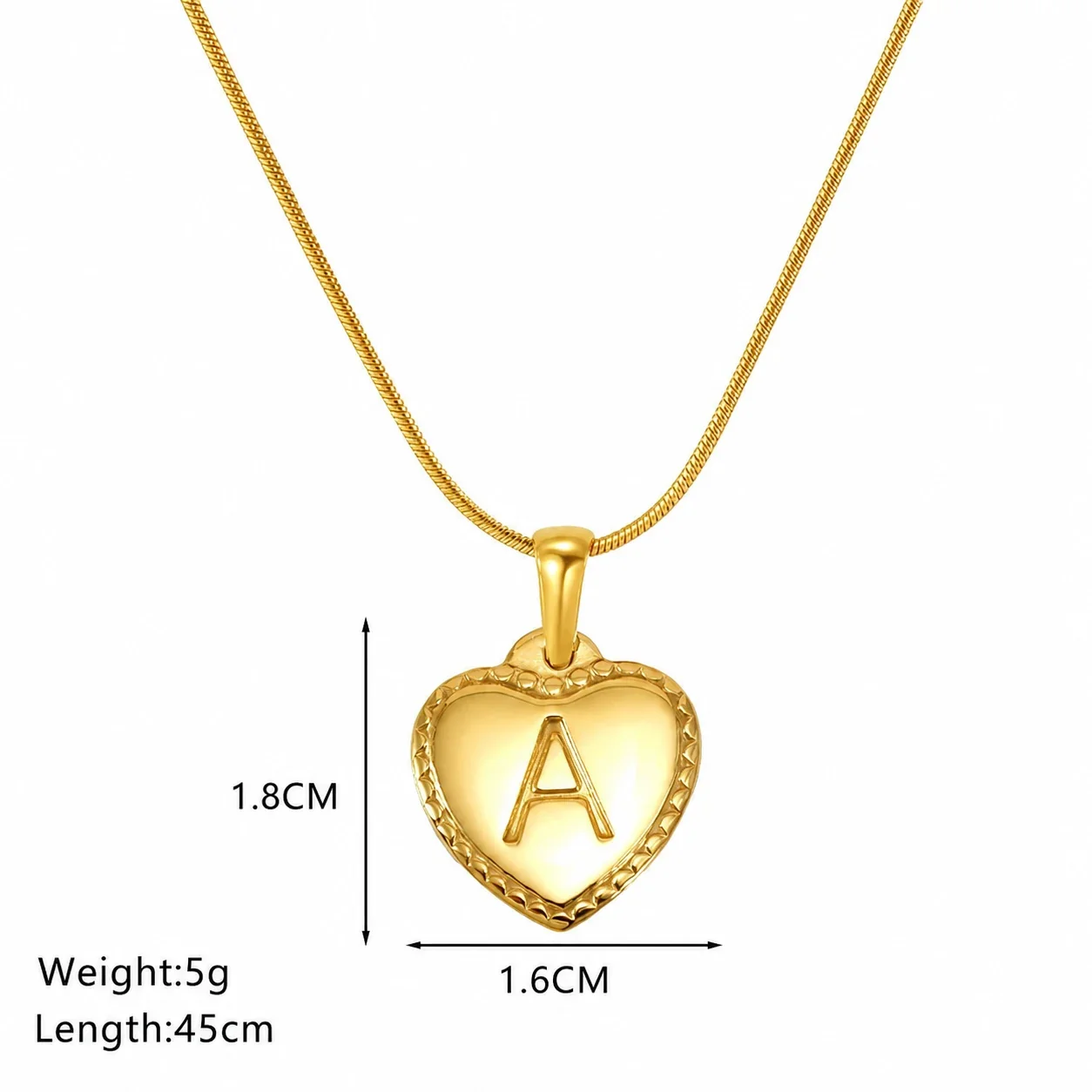 18K Gold-Plated Stainless Steel Heart Initial Necklace - Gold A