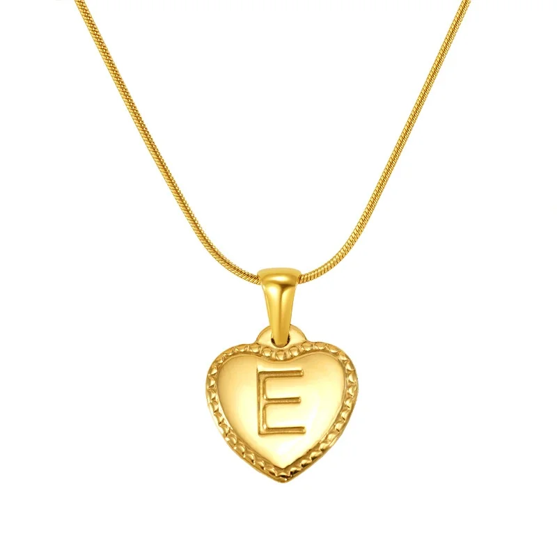 18K Gold-Plated Stainless Steel Heart Initial Necklace - Gold L
