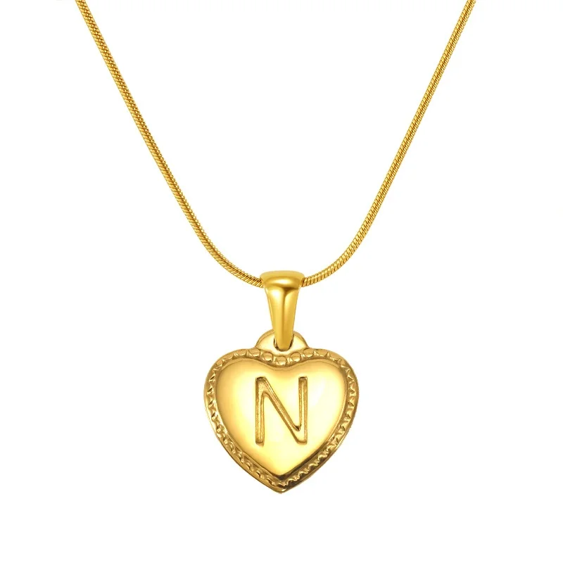 18K Gold-Plated Stainless Steel Heart Initial Necklace - Gold N