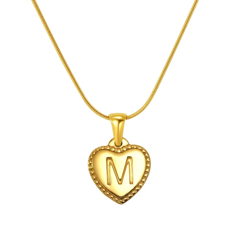 18K Gold-Plated Stainless Steel Heart Initial Necklace - Gold O