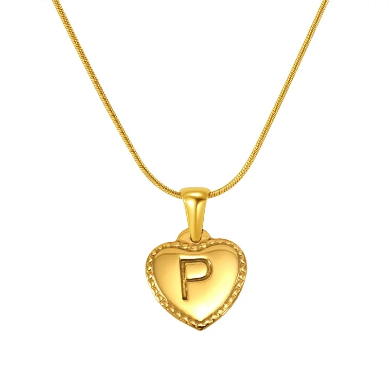 18K Gold-Plated Stainless Steel Heart Initial Necklace - Gold P