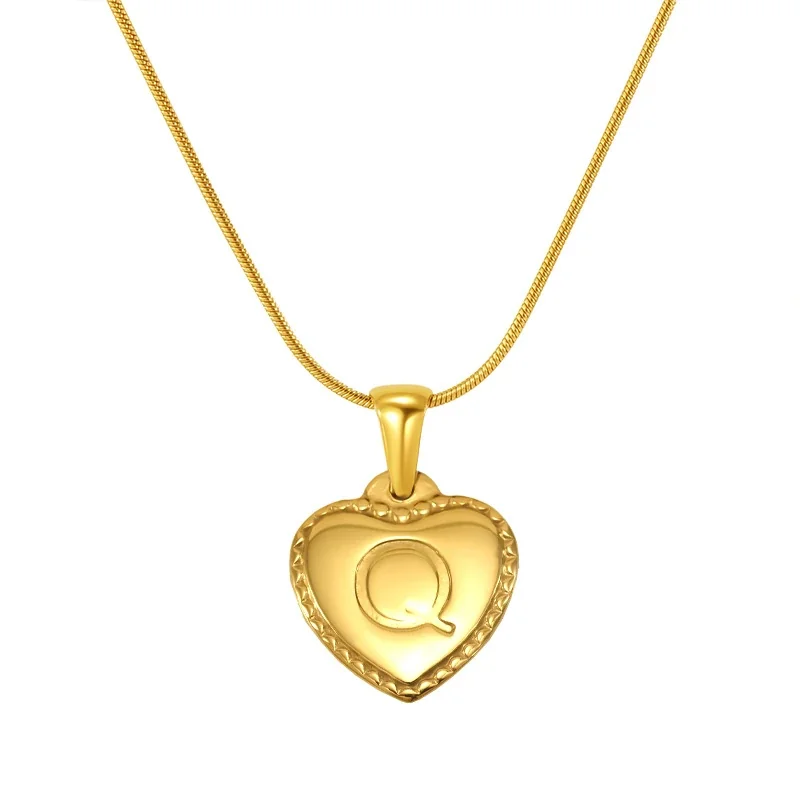 18K Gold-Plated Stainless Steel Heart Initial Necklace - Gold Q