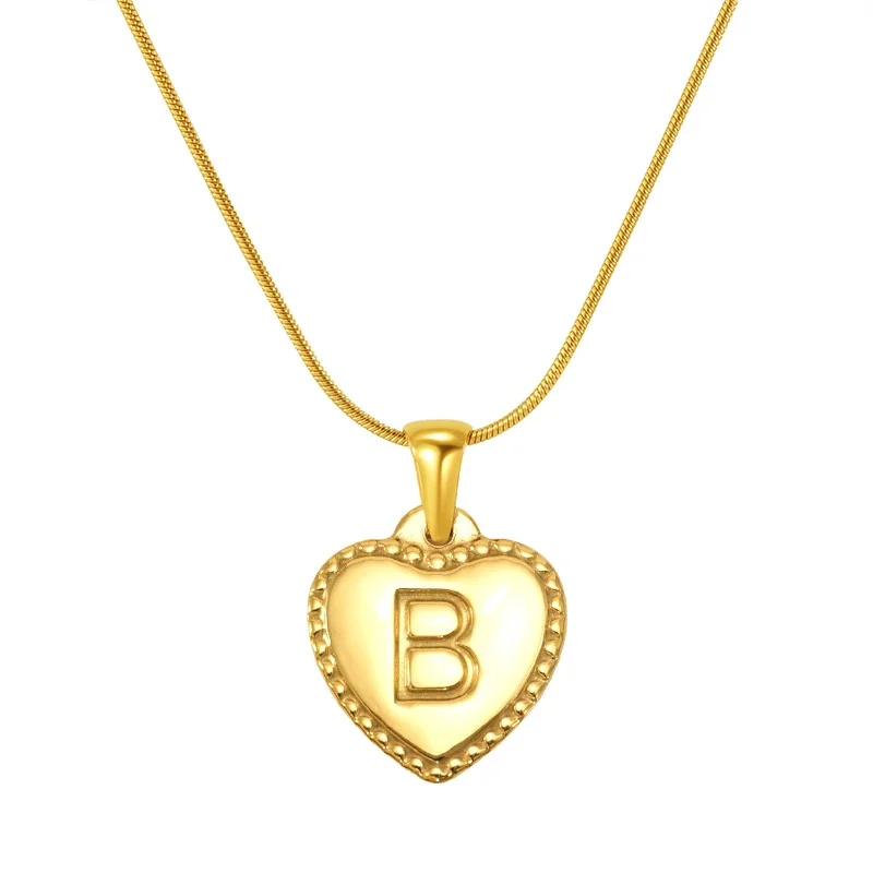 18K Gold-Plated Stainless Steel Heart Initial Necklace - Gold U