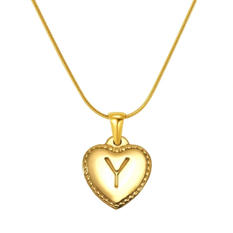 18K Gold-Plated Stainless Steel Heart Initial Necklace - Gold Y