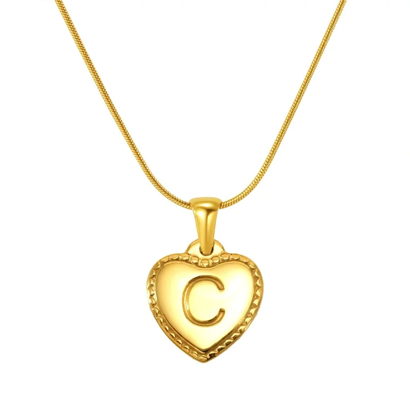 18K Gold-Plated Stainless Steel Heart Initial Necklace - Gold C