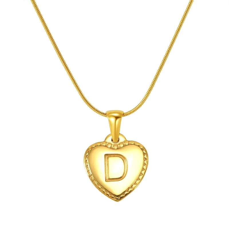 18K Gold-Plated Stainless Steel Heart Initial Necklace - Gold D