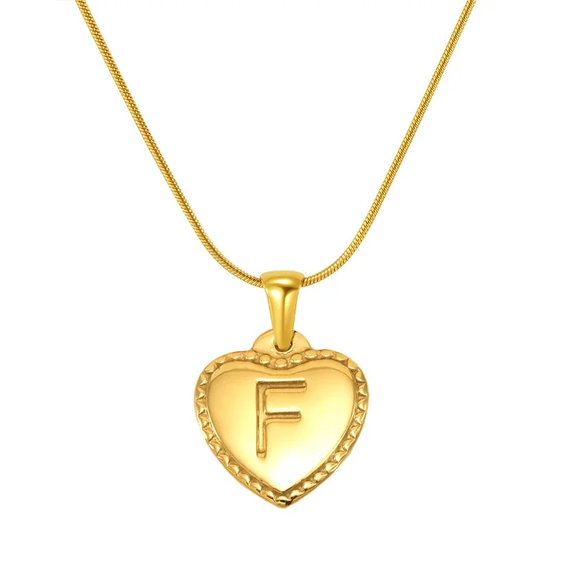 18K Gold-Plated Stainless Steel Heart Initial Necklace - Gold F