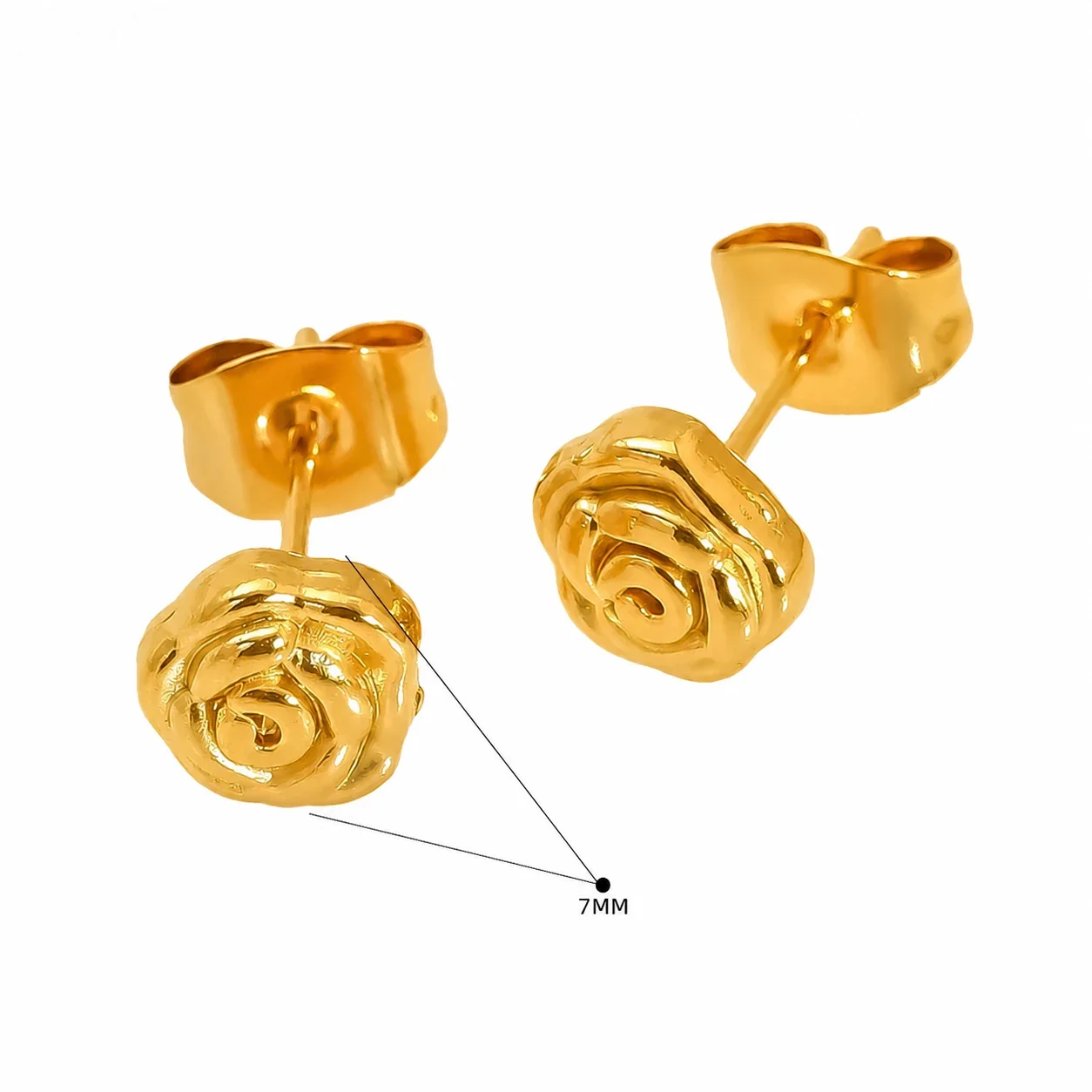 Romantic Gold-Tone Stainless Steel Rose Pearl Stud Earrings - Gold Pearl