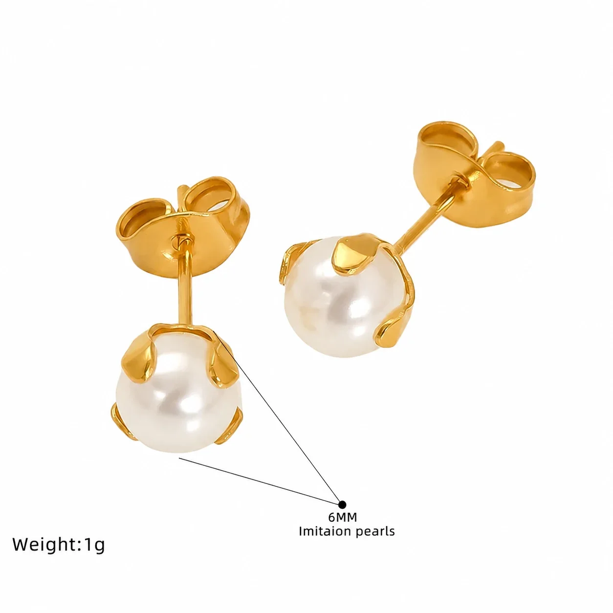 Romantic Gold-Tone Stainless Steel Rose Pearl Stud Earrings - Gold Rose
