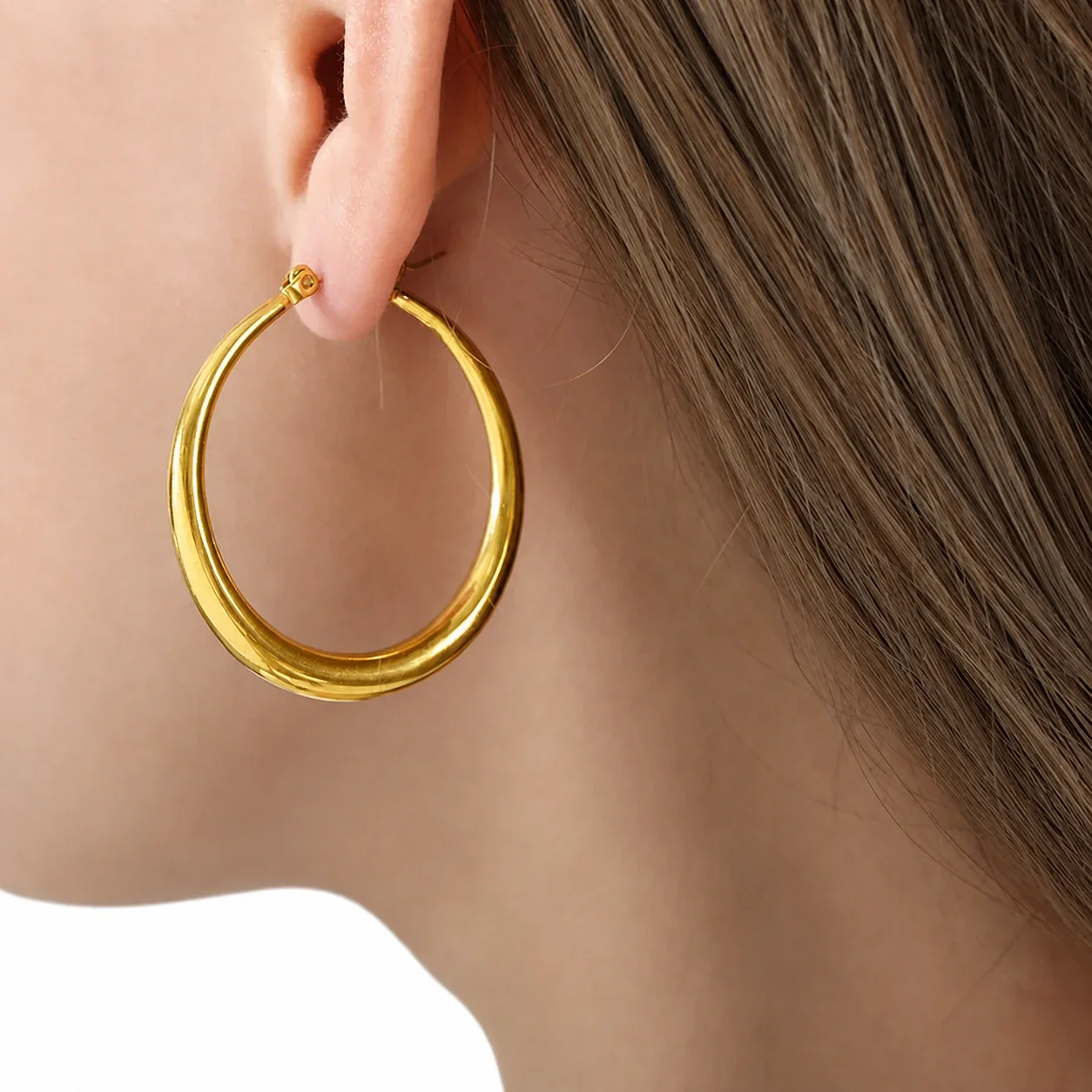 Bold Gold-Plated 316 Stainless Steel Dome Hoop Earrings - Gold