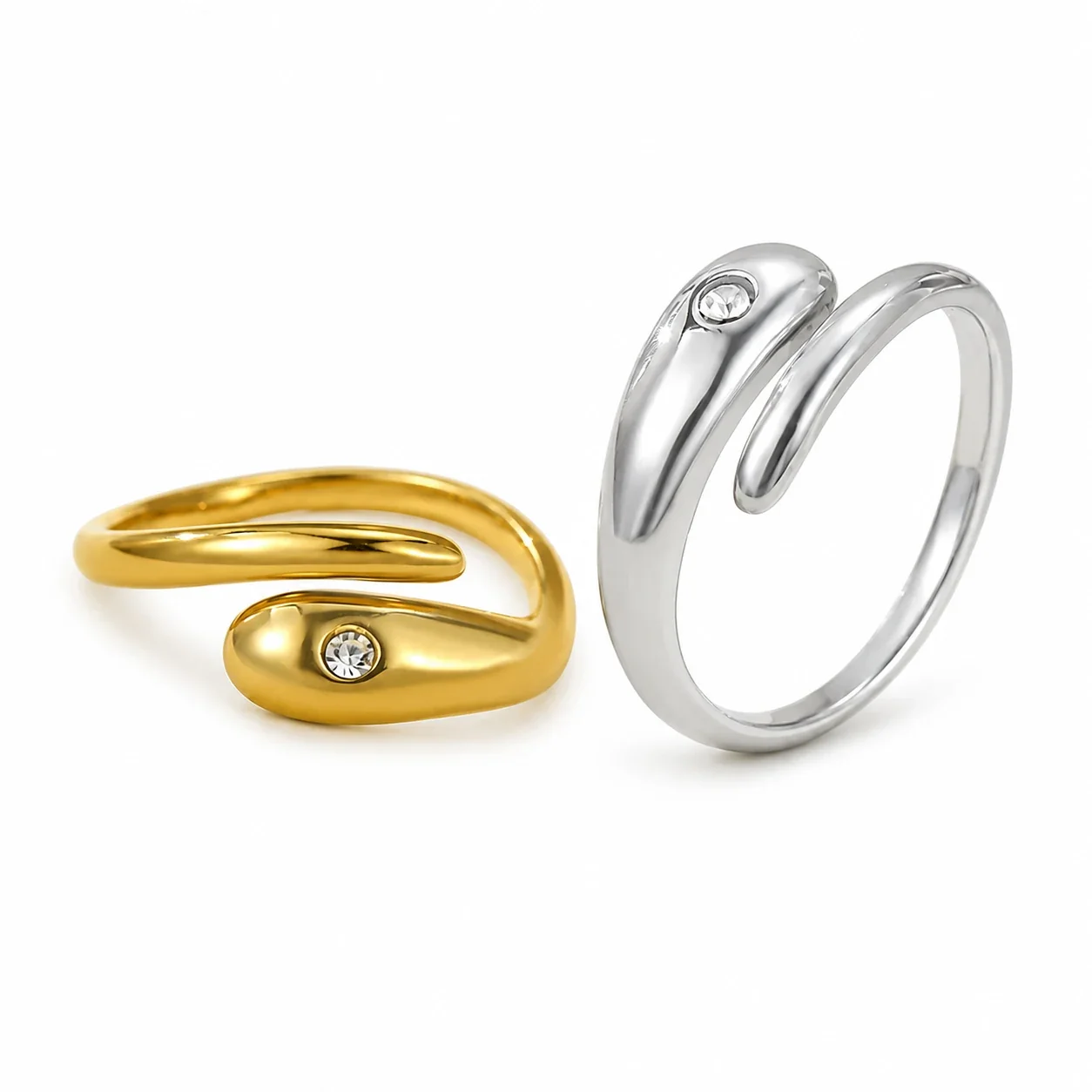 Sleek Gold-Plated Open-Front Teardrop CZ Ring