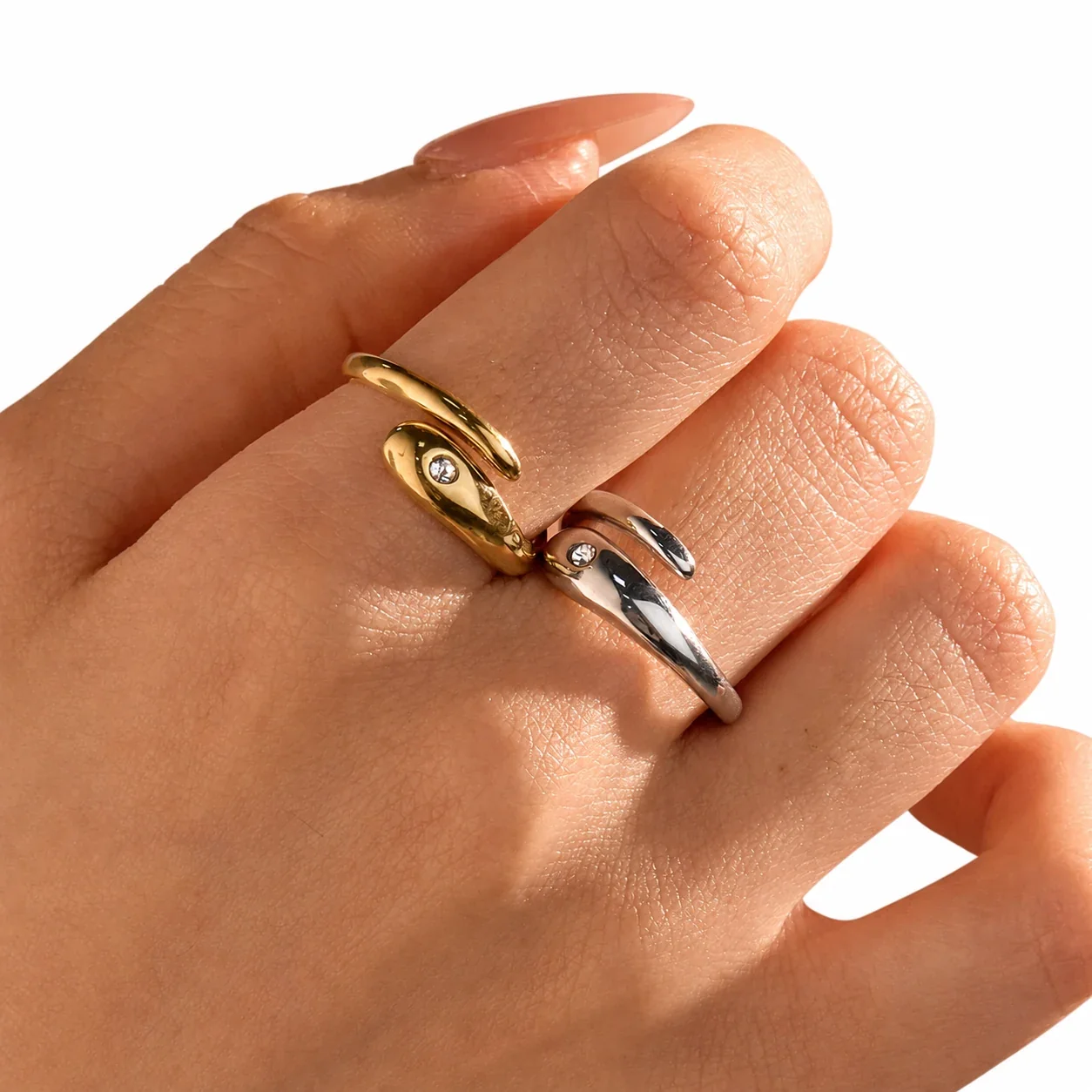 Sleek Gold-Plated Open-Front Teardrop CZ Ring