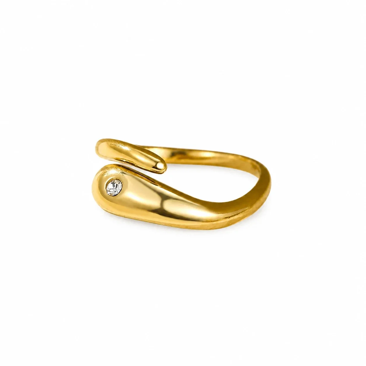 Sleek Gold-Plated Open-Front Teardrop CZ Ring