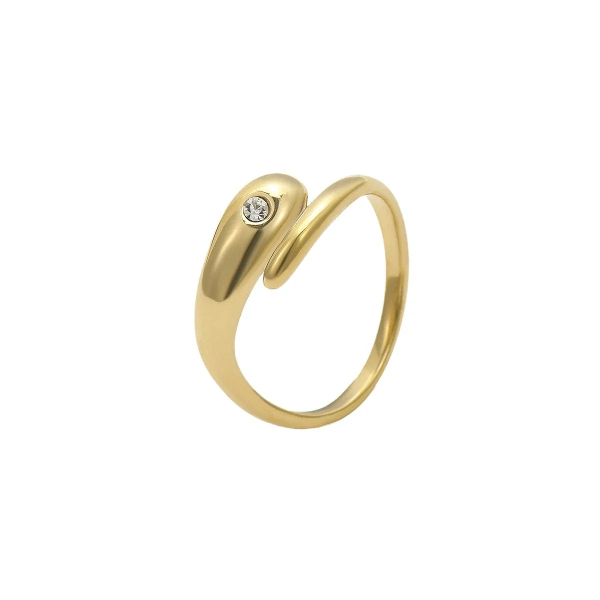 Sleek Gold-Plated Open-Front Teardrop CZ Ring