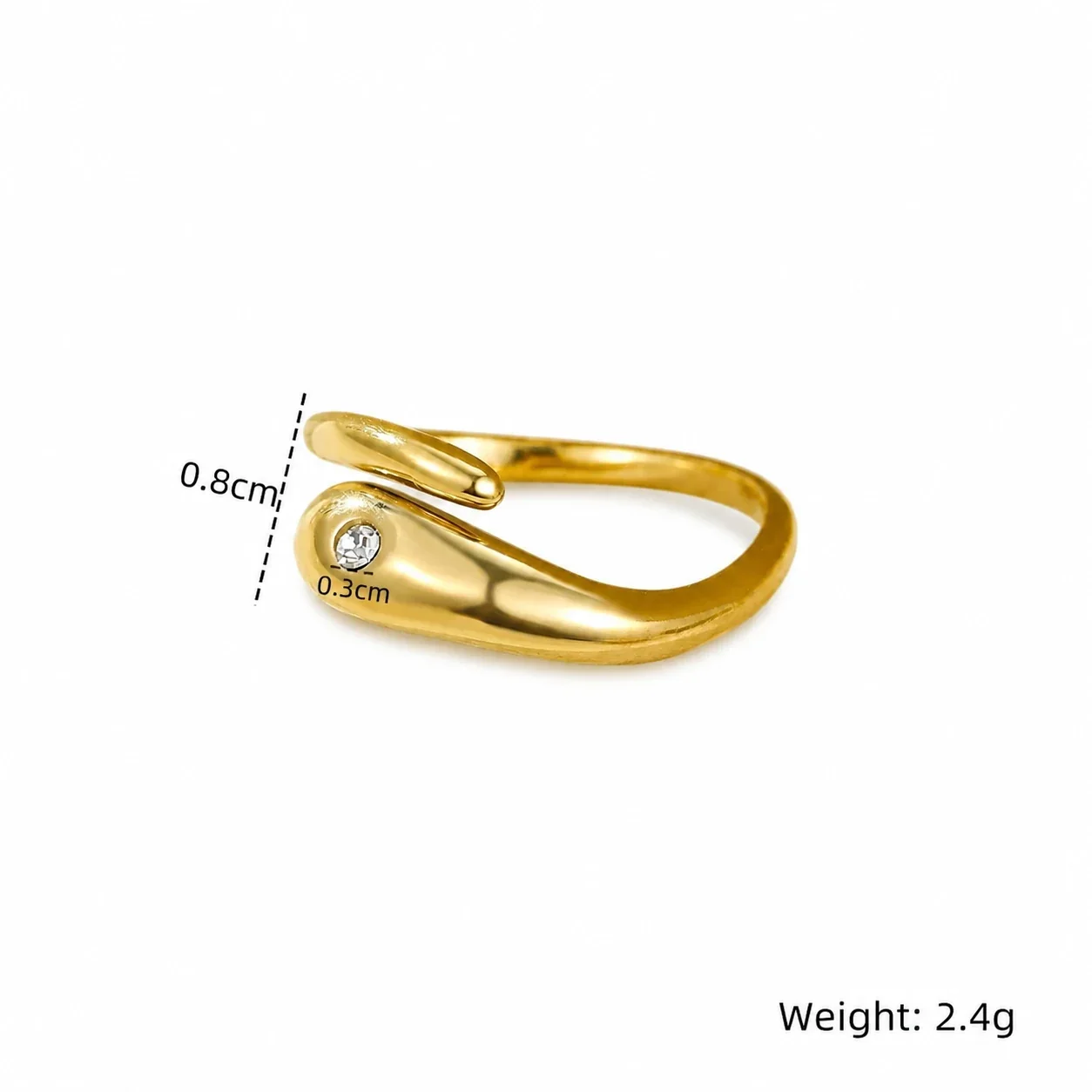 Sleek Gold-Plated Open-Front Teardrop CZ Ring - Gold