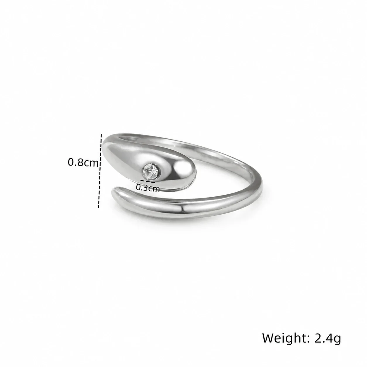 Sleek Gold-Plated Open-Front Teardrop CZ Ring - Silver