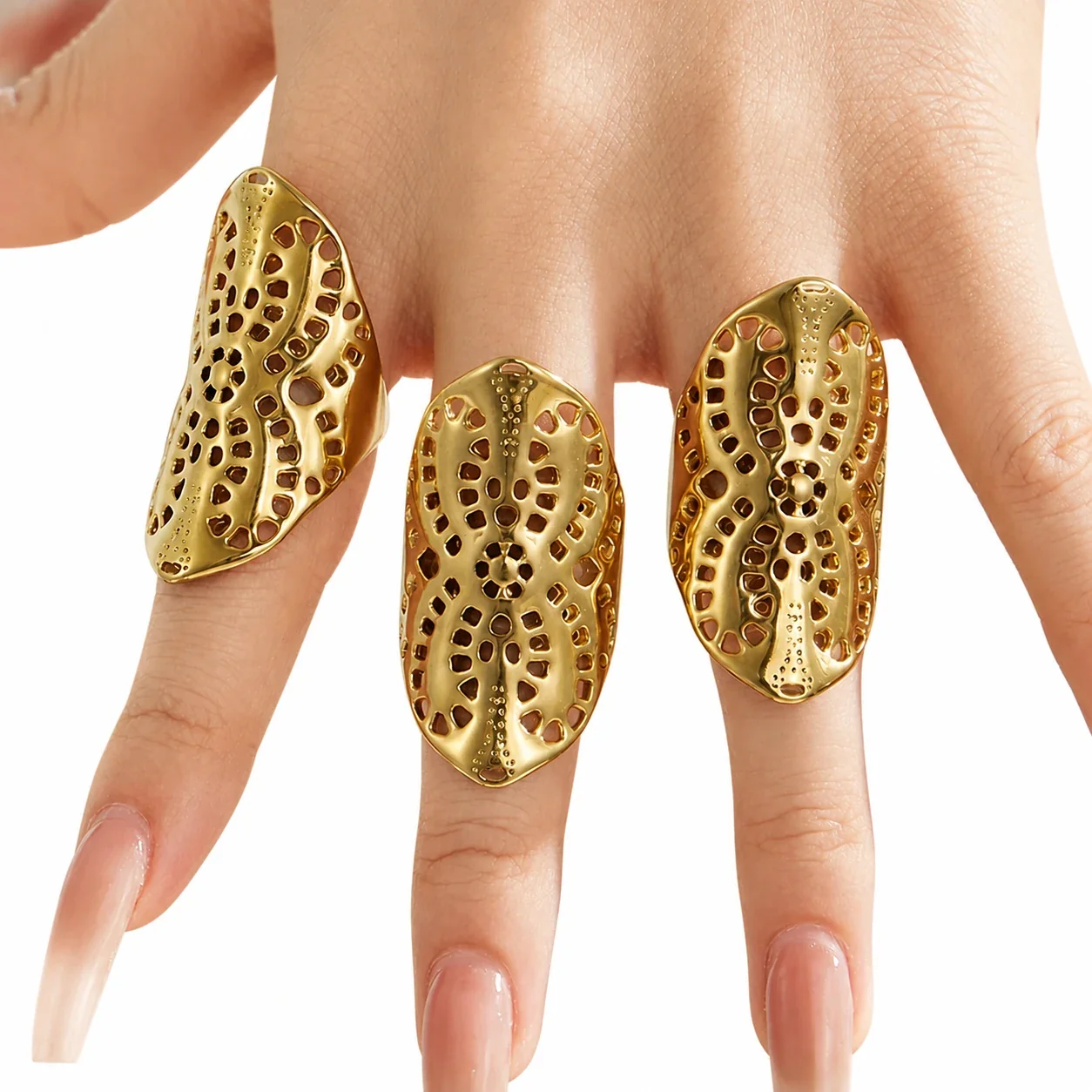 Sculptural Gold-Plated 316L Openwork Dome Statement Ring