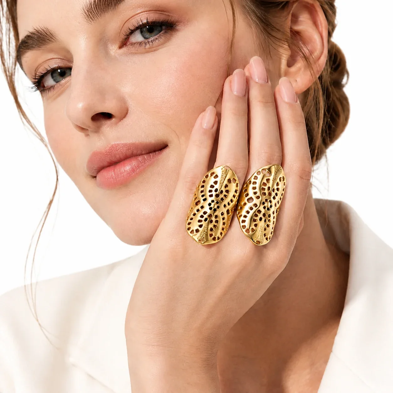 Sculptural Gold-Plated 316L Openwork Dome Statement Ring