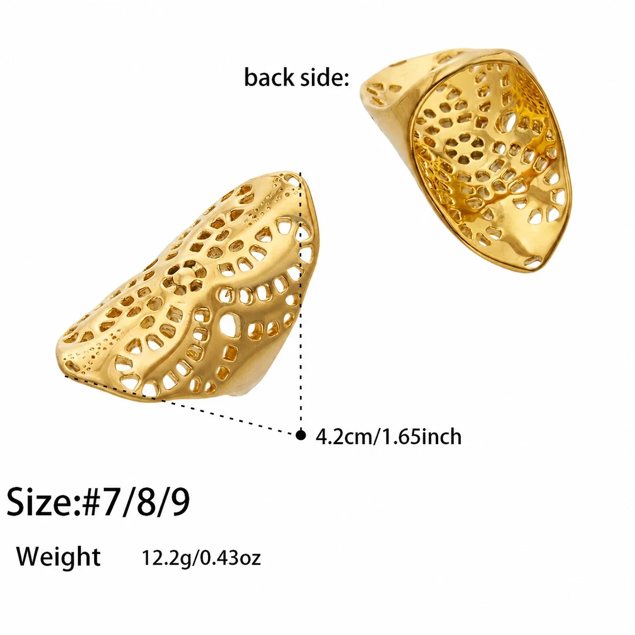 Sculptural Gold-Plated 316L Openwork Dome Statement Ring - Gold