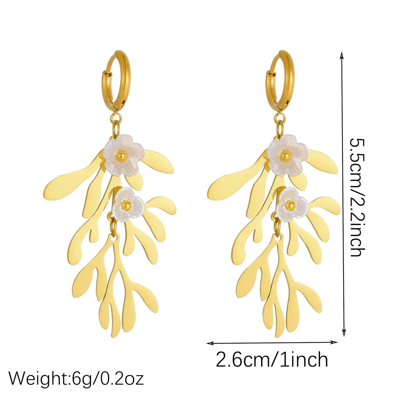 Photo produit : Boucles d'oreilles pendantes à feuillage floral en acier plaqué or