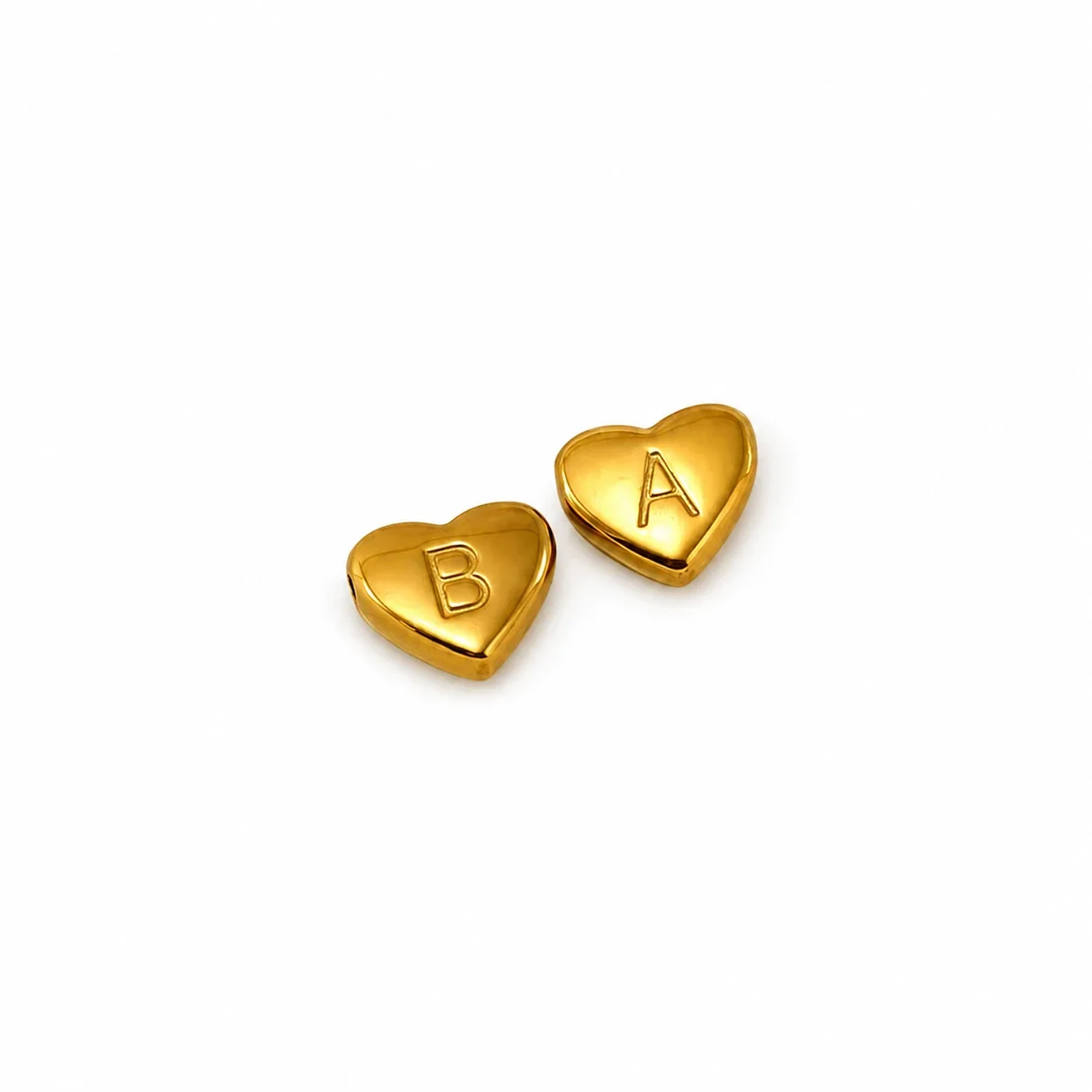 Polished Gold-Plated Stainless Steel Puffy Heart Initial Pendant