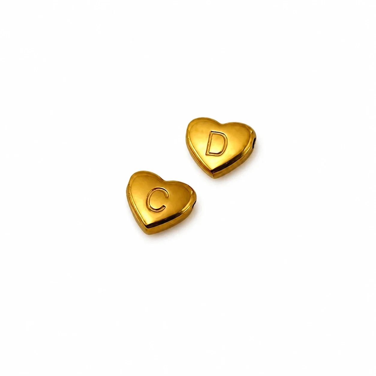 Polished Gold-Plated Stainless Steel Puffy Heart Initial Pendant