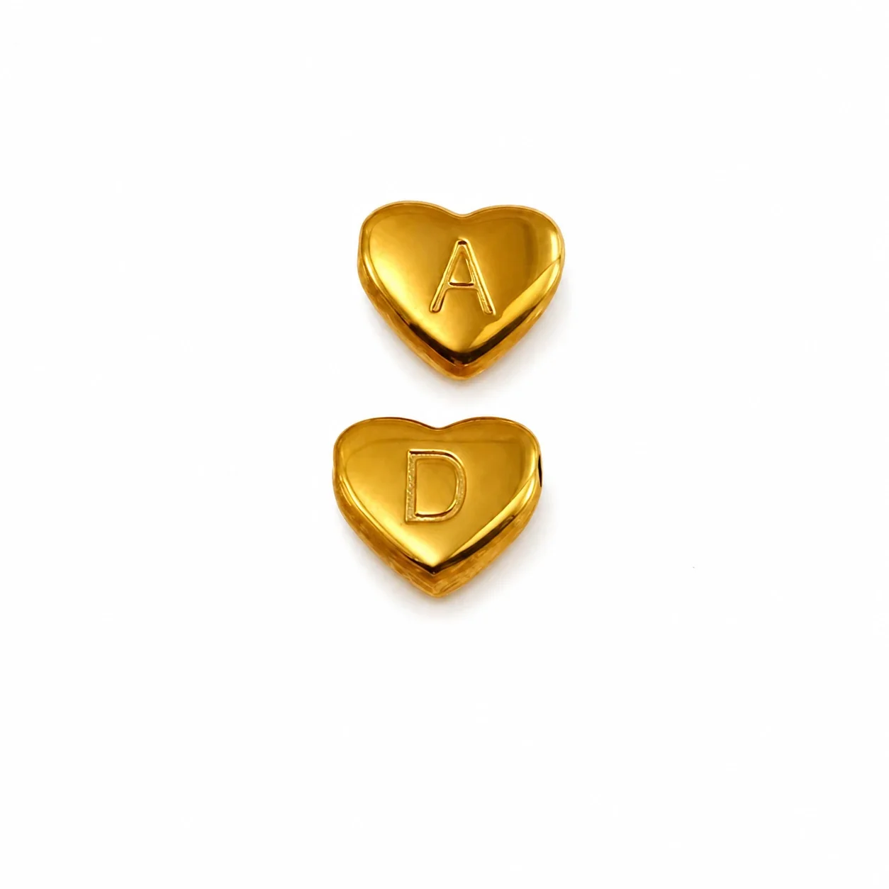 Polished Gold-Plated Stainless Steel Puffy Heart Initial Pendant