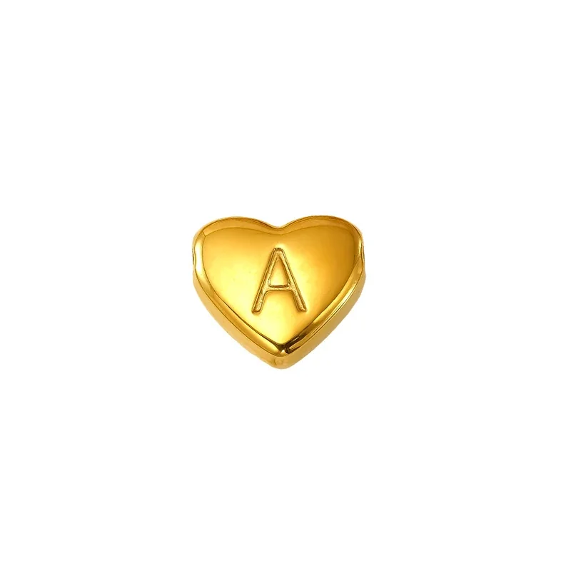 Polished Gold-Plated Stainless Steel Puffy Heart Initial Pendant