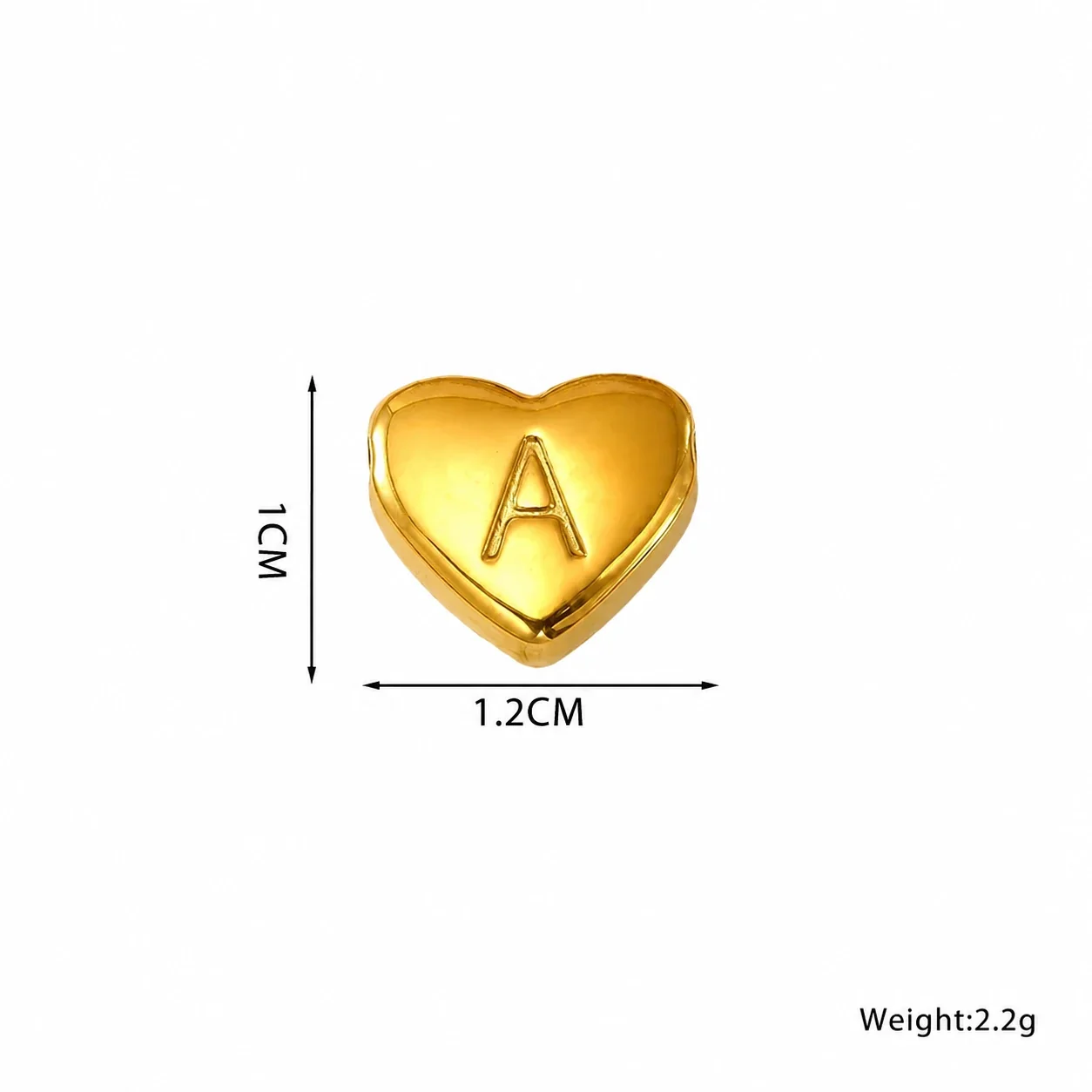 Polished Gold-Plated Stainless Steel Puffy Heart Initial Pendant - Gold Letter A