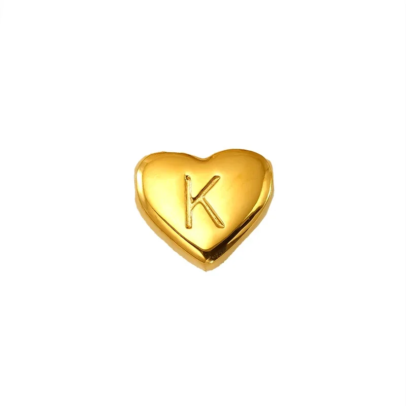 Polished Gold-Plated Stainless Steel Puffy Heart Initial Pendant - Gold Letter K