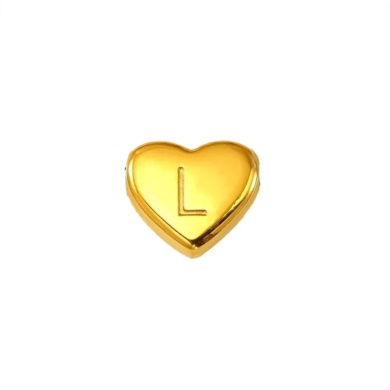 Polished Gold-Plated Stainless Steel Puffy Heart Initial Pendant - Gold Letter L