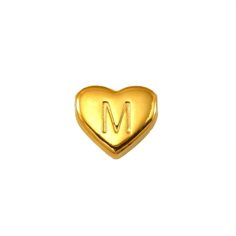 Polished Gold-Plated Stainless Steel Puffy Heart Initial Pendant - Gold Letter M