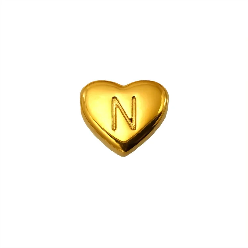Polished Gold-Plated Stainless Steel Puffy Heart Initial Pendant - Gold Letter N