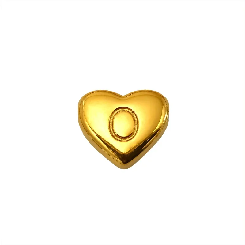 Polished Gold-Plated Stainless Steel Puffy Heart Initial Pendant - Gold Letter O