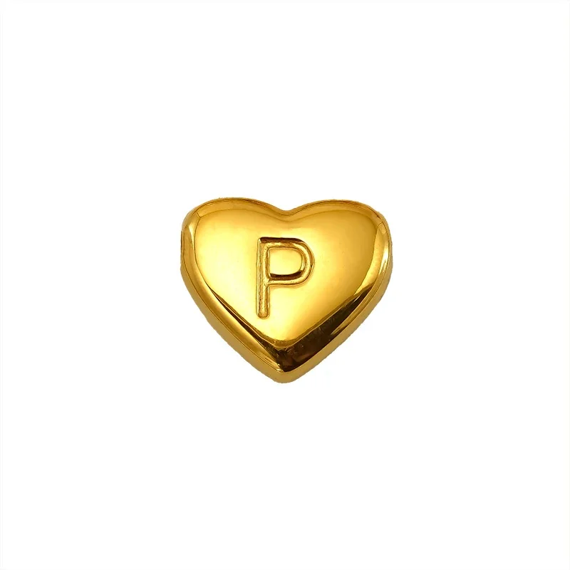 Polished Gold-Plated Stainless Steel Puffy Heart Initial Pendant - Gold Letter P