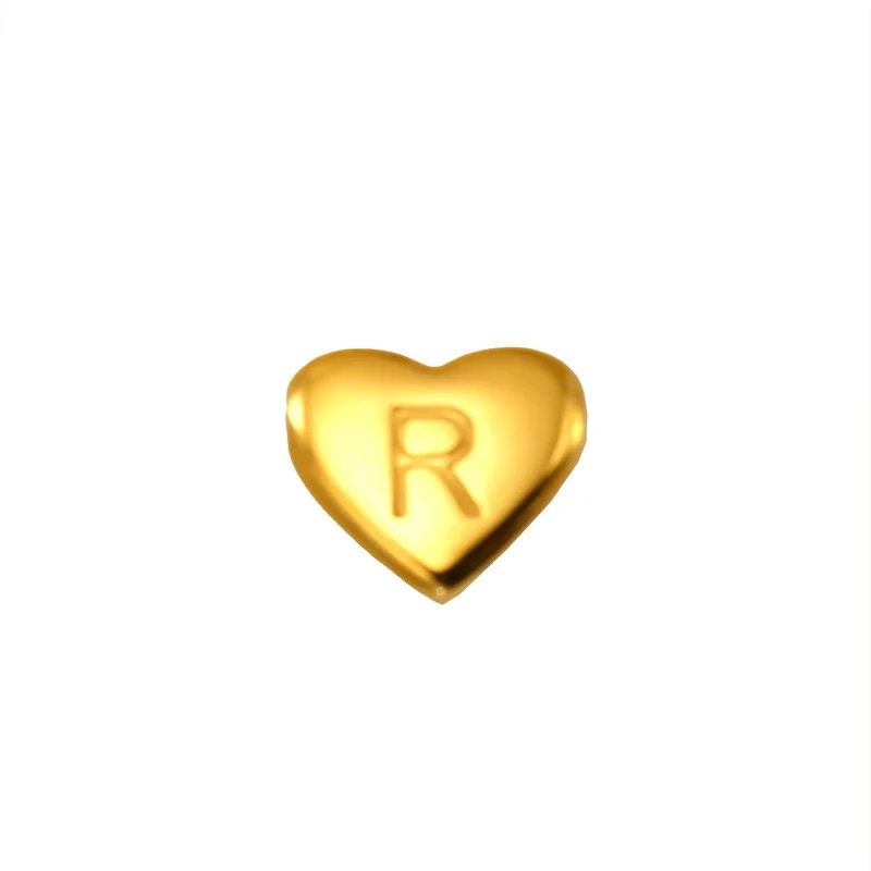 Polished Gold-Plated Stainless Steel Puffy Heart Initial Pendant - Gold Letter R