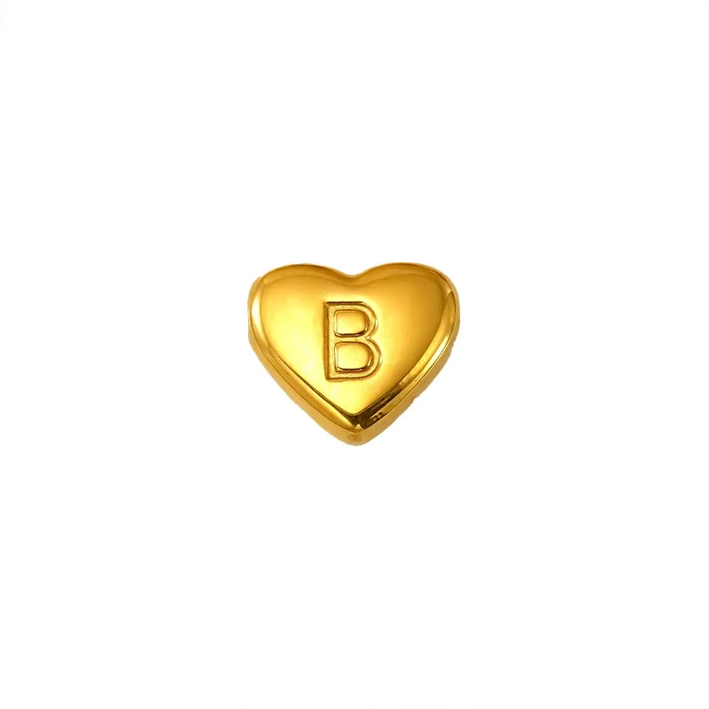 Polished Gold-Plated Stainless Steel Puffy Heart Initial Pendant - Gold Letter B