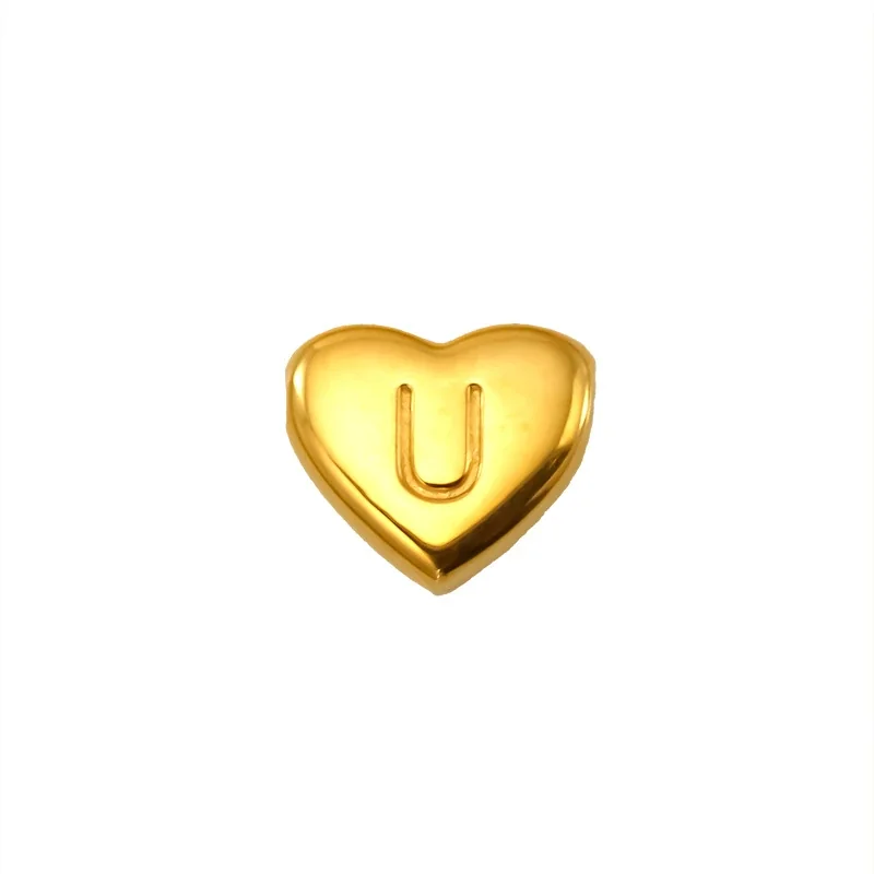 Polished Gold-Plated Stainless Steel Puffy Heart Initial Pendant - Gold Letter X