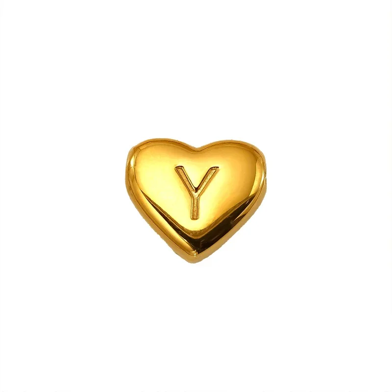 Polished Gold-Plated Stainless Steel Puffy Heart Initial Pendant - Gold Letter Y