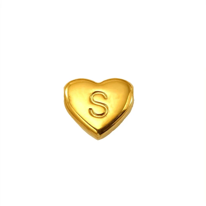 Polished Gold-Plated Stainless Steel Puffy Heart Initial Pendant - Gold Letter Z