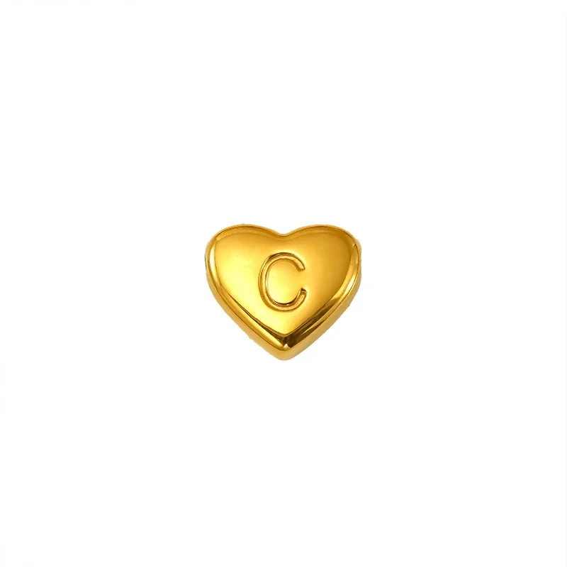 Polished Gold-Plated Stainless Steel Puffy Heart Initial Pendant - Gold Letter C